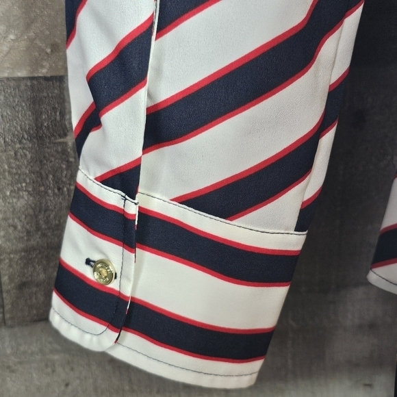 TOMMY HILFIGER Women Striped Front-Tie Buttondown Shirt Long Sleeve | L - Picture 10 of 11